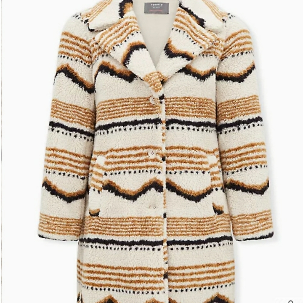 TORRID IVORY IKAT FAUX FUR JACKET - Picture 5 of 5